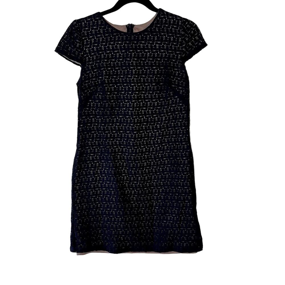 Suzi Chin Dress Womens 4 A Line Cap Sleeve Navy Lace Overlay Twee Academia